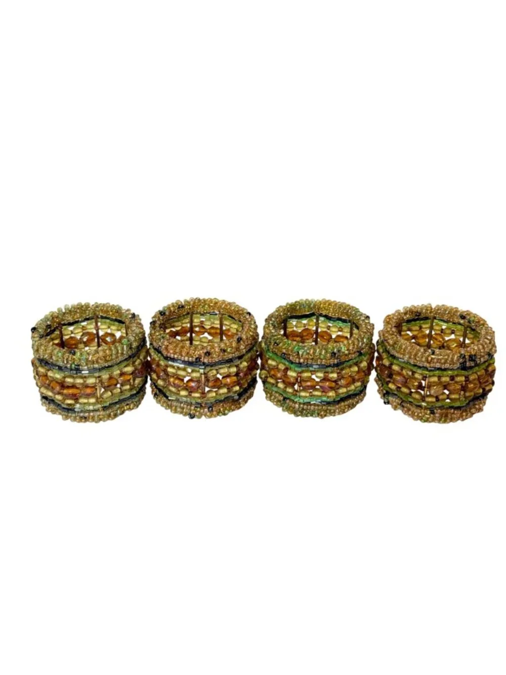 Vintage Pier 1 Imports Beaded Napkin Rings Set 4 Boho Fall Rustic Table Decor